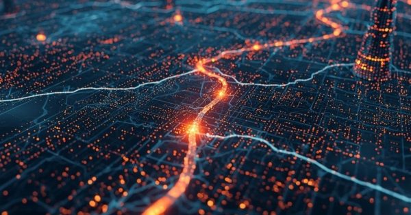 A glowing digital map of a city grid representing the next wave of brandable domains hiding in plain sight.