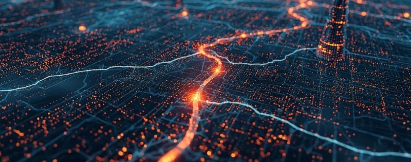 A glowing digital map of a city grid representing the next wave of brandable domains hiding in plain sight.