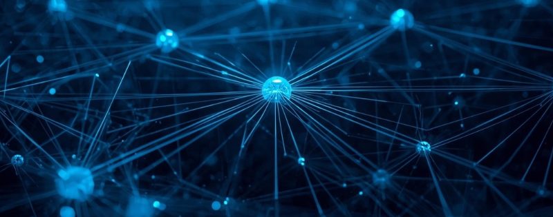 Abstract digital network of glowing blue nodes and lines representing modern infrastructure naming trends in the tech industry.
