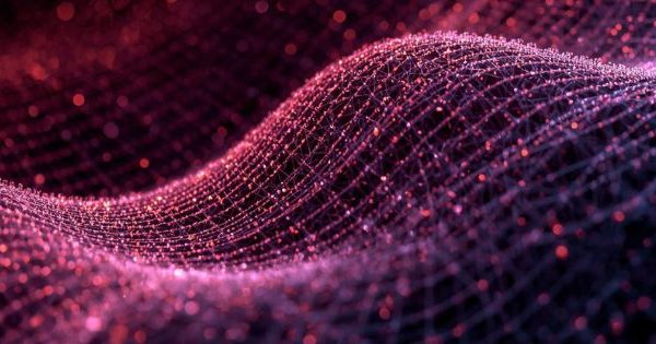 Macro view of a glowing digital mesh, visually representing the shift of AI Fabric vs Platform in infrastructure branding.