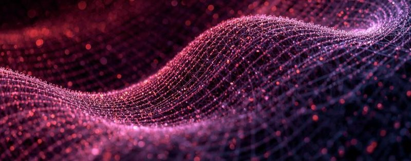 Macro view of a glowing digital mesh, visually representing the shift of AI Fabric vs Platform in infrastructure branding.