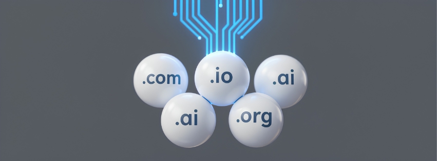 The Art and Strategy of Short Domain Names 29 Short domain names strategy guide featuring .com, .io, and .ai extensions on a minimalist tech background - BrandZam